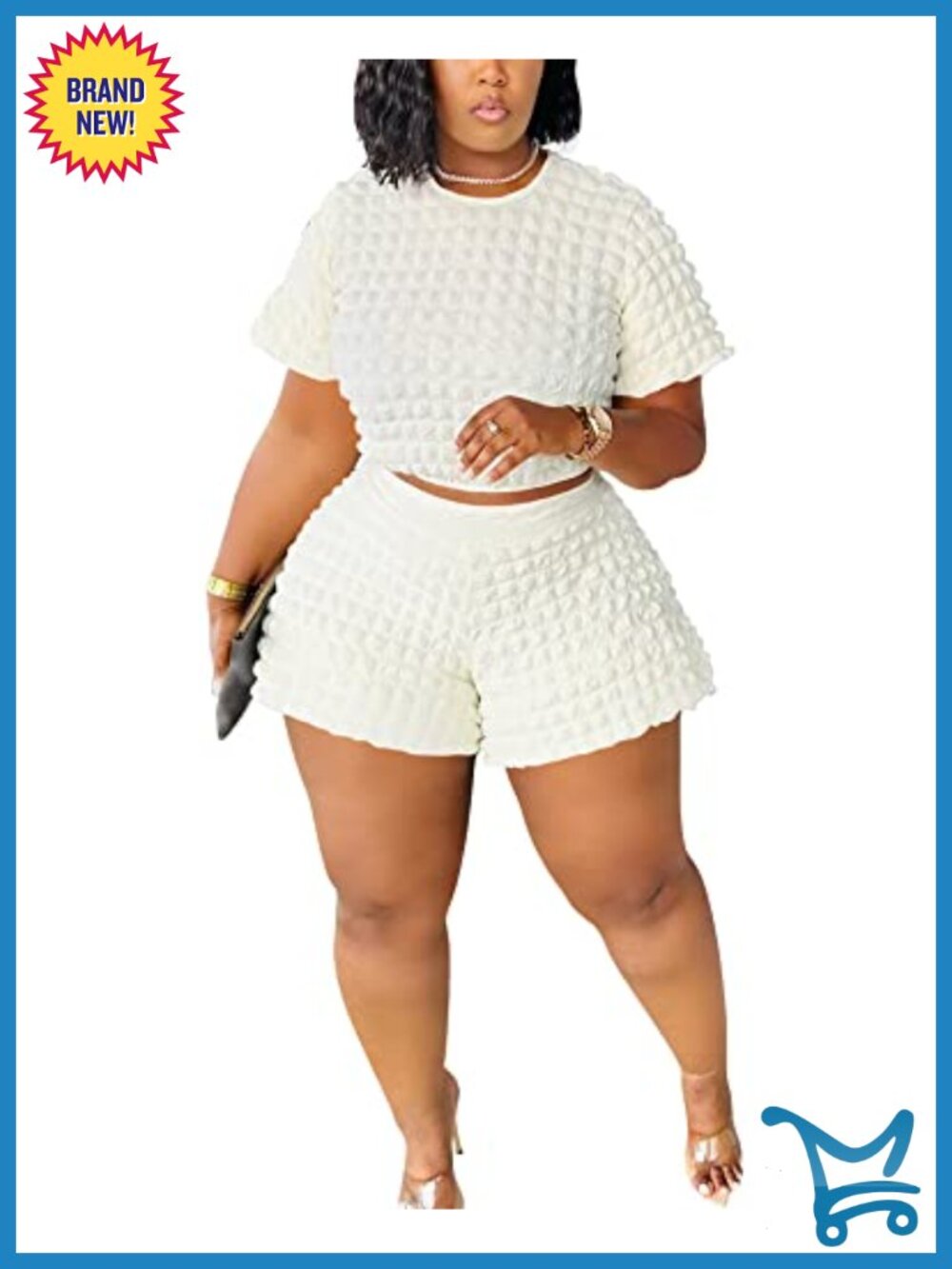 Crop Top and Shorts Matching Set Bubble Design Two Piece Outfits